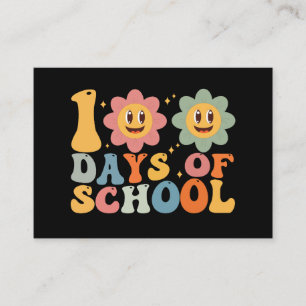 Cartão De Visita Professor Crianças Retro Groovy 100 Dias de Escola