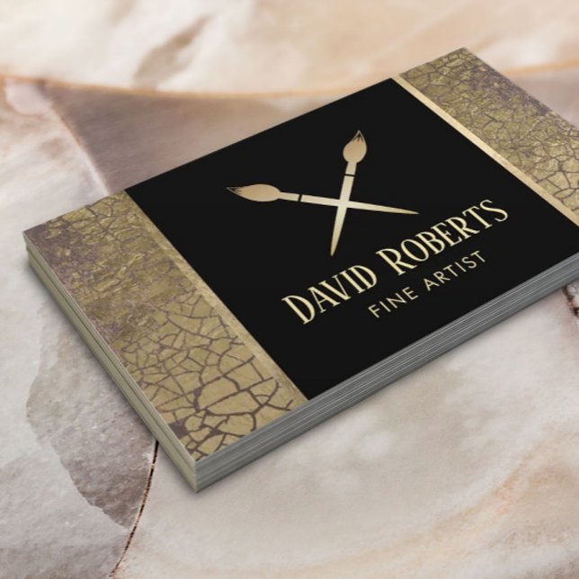 Cartão De Visita Professor de Arte Fina Dourada Crackle Moderno (Criador carregado)