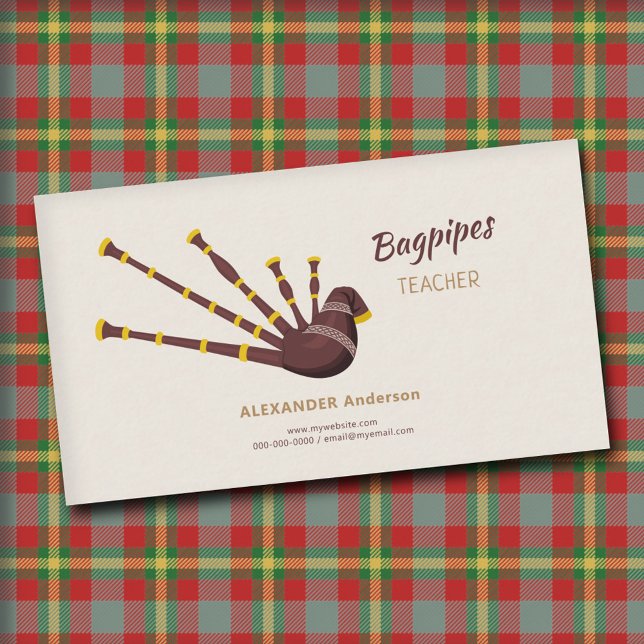 Cartão De Visita Professor de Bagpipe (Bagpipes Teacher Business Card)