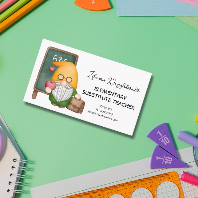 Cartão De Visita Professor de Gnome de Cólera d'Água (Cute Watercolor Gnome Teacher Business Card - Adorable Design, Ideal for Teacher Appreciation. )