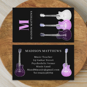 Cartão De Visita Professor de Guitarra Músico Profissional Rosa Pre