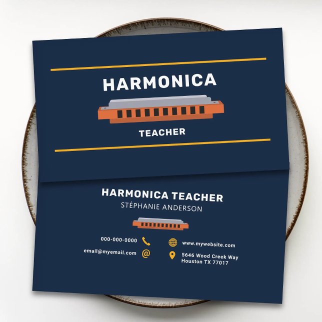Cartão De Visita Professor de Harmônica (Harmonica Teacher Business Card)