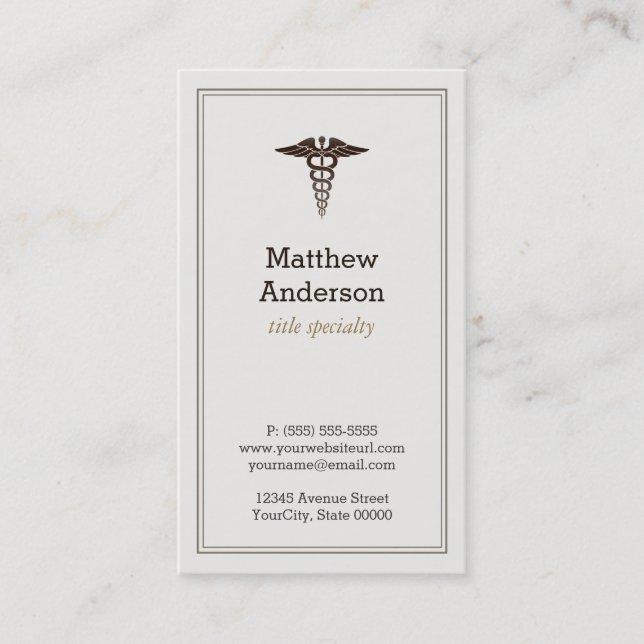 Cartão De Visita Professor de Medicina Caduceus - Clássico Elegante (Frente)