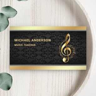 Cartão De Visita Professor de Música Chave de Nota Musical Dourada 