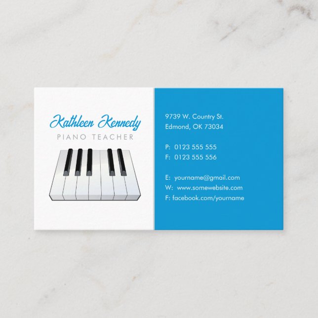 Cartão De Visita Professor de Música | Chaves Brancas Negras (Frente)