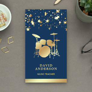 Cartão De Visita Professor de Música Confetti Bateria Ouro Baterist