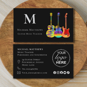 Cartão De Visita Professor de Música de Guitarra Logotipo de Músico