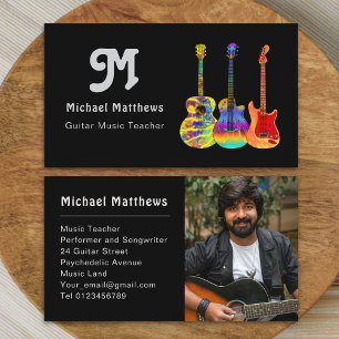 Cartão De Visita Professor de Música de Guitarra Retro Foto de Músi