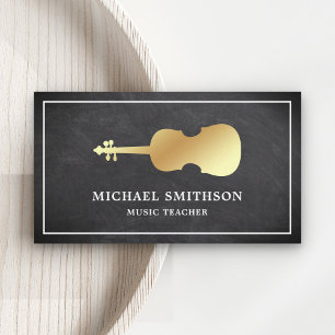 Cartão De Visita Professor de Música de Violino Chalkboard Gold Vio