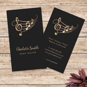 Cartão De Visita Professor de Música Dourado Elegante
