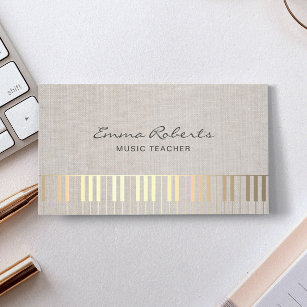 Cartão De Visita Professor de Música Dourado Piano Elegante Musical