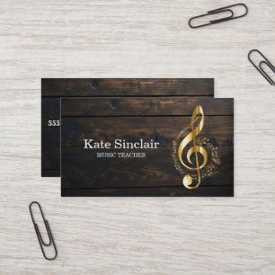 Cartão De Visita Professor de Música Elegante Teclas de Piano madei