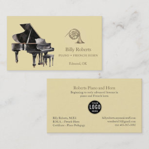 Cartão De Visita Professor de Música Músico de Piano Francês Elegan