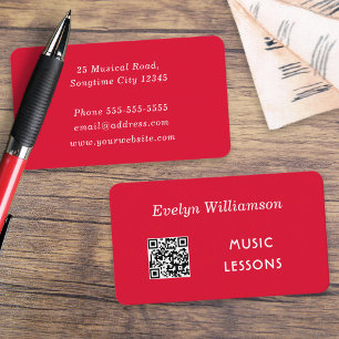 Cartão De Visita Professor de Música Personalizado Minimalista Verm