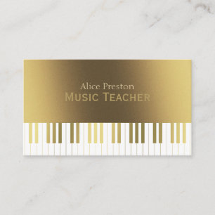 Cartão De Visita Professor de Música Piano Ouro Na moda