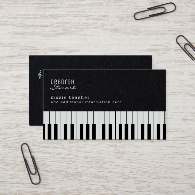 Cartão De Visita Professor de Música Piano Premium Negro Elegante (Frente/Verso In Situ)
