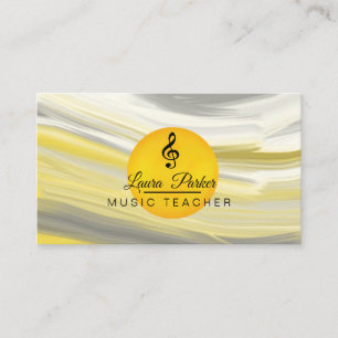 Cartão De Visita Professor de Música Treble Note Yellow Sound Waves