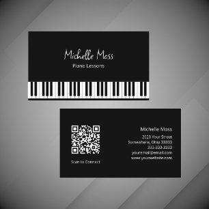 Cartão De Visita Professor de Pianista Branco Negro