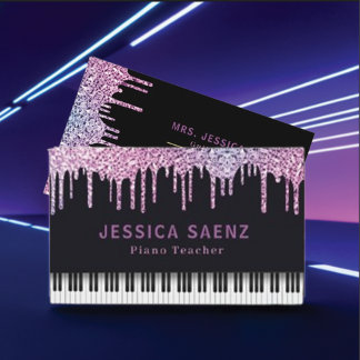Cartão De Visita Professor de Piano com Glitter Roxo Moderno