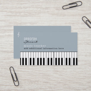 Cartão De Visita Professor de Piano de Música Elegante Dusty Blue