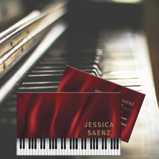 Cartão De Visita Professor de Piano de Veludo Vermelho Moderno