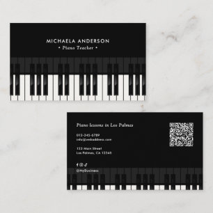 Cartão De Visita Professor de Piano Profissional Código QR & Mídias