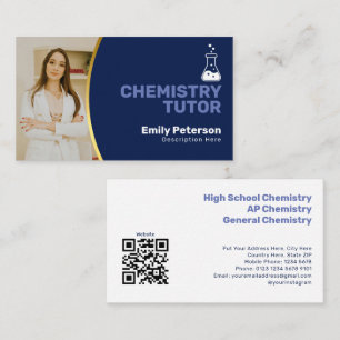 Cartão De Visita Professor de Química Com Foto, Acentos em Azul Mar