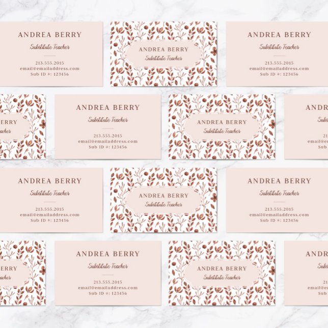 Cartão De Visita Professor de Substituto Floral Brown (Criador carregado)