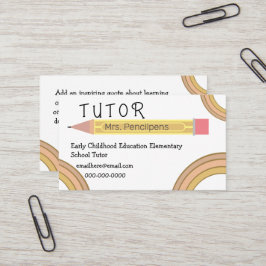 Cartão De Visita Professor de Tutor de Arco-Íris Cute Boho
