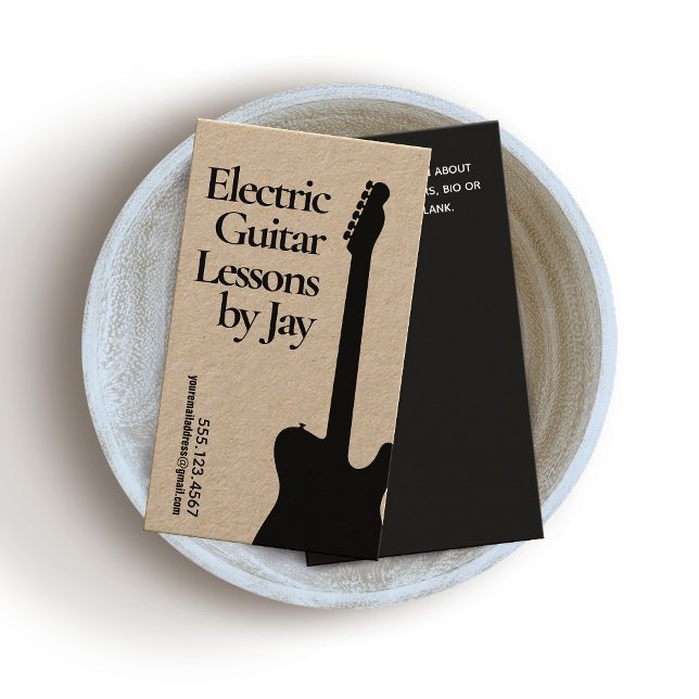 Cartão De Visita Professor de Violão Elétrico Kraft Guitarista (Criador carregado)