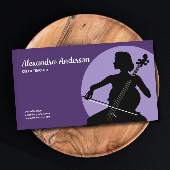 Cartão De Visita Professor de Violoncelo - Roxo (Cello Teacher - Purple Business Card)