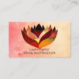 Cartão De Visita Professor de Yoga de Cores de Água de Lótus Saúde 