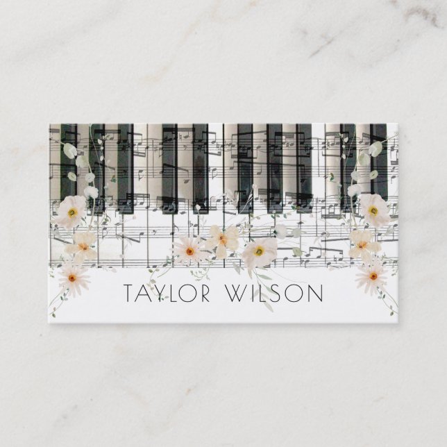 Cartão De Visita professor pianista de flores delicadas (Frente)