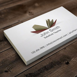 Cartão De Visita Professor Substitute do livro aberto subtil