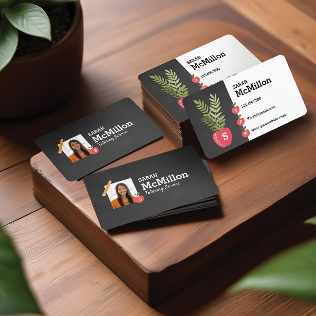 Cartão De Visita Professor Tutoring Black Chalkboard Foto (Teacher Tutoring Black Chalkboard Photo Business Card)