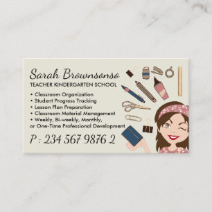 Cartão De Visita Professora Cartoon Beige Material Escolar