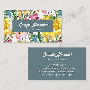 Cartão De Visita Professora de Arte Floral Moderna Trendy Watercolo