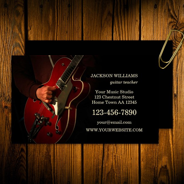 Cartão De Visita Professora de Música de Violão Guitarrista (Guitar teacher, music teacher, band member or music studio professional business card)