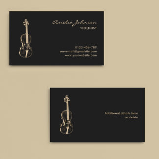Cartão De Visita Professora de Música Dourada Elegante Violinista d