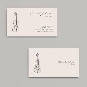 Cartão De Visita Professora de Música Elegante, Rosa-Rosa, Violinis