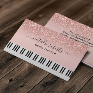 Cartão De Visita Professora de Música Teclas Piano Modernas Rosa Do