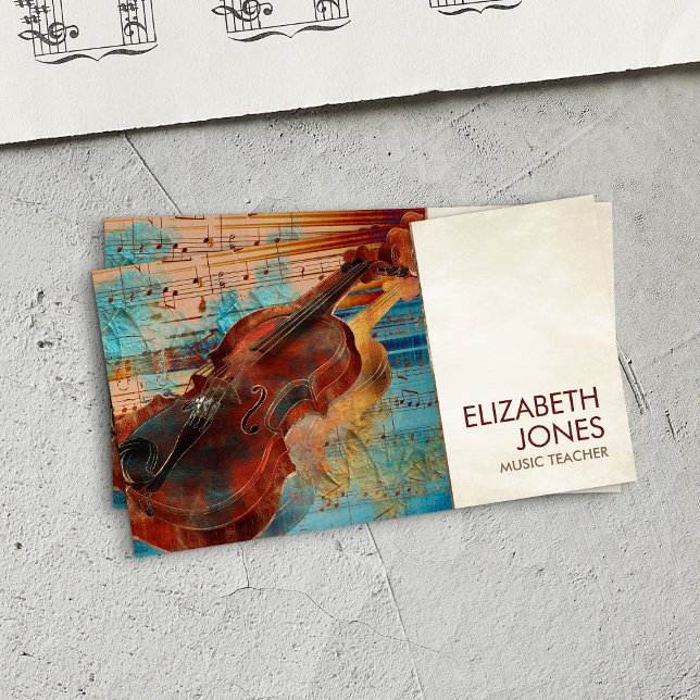 Cartão De Visita Professora de Música Violin Art Collage - mídia mi (Criador carregado)