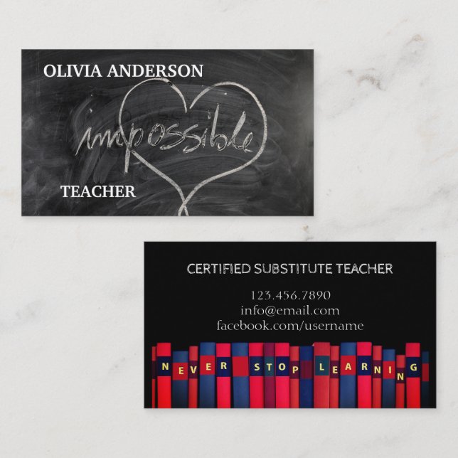 Cartão De Visita Professora | NUNCA PARE DE APRENDER (Frente/Verso)