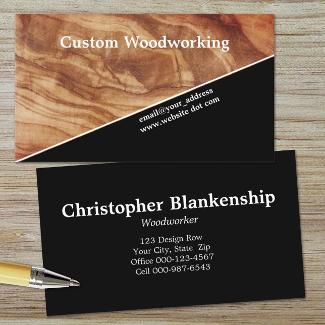 Cartão De Visita Profissão Diagonal De Carpintaria De Madeira (Get your information out there on this double sleek diagonal wood business card template. )