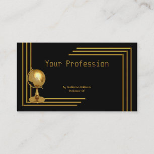 Cartão De Visita Profissão Profissional Elegante Globo Preto Dourad