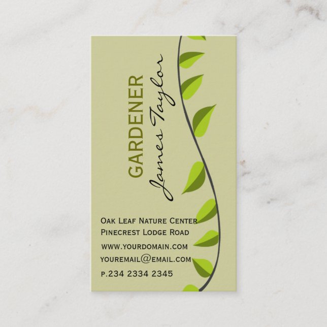 Cartão De Visita Profissionais de jardinagem verdes com folhas de j (Frente)