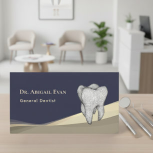 Cartão De Visita Profissional Azul Marinho Dourado Ícone de Dente 3