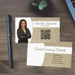 Cartão De Visita Profissional Brilho Dourado Sutil QR de Foto Perso