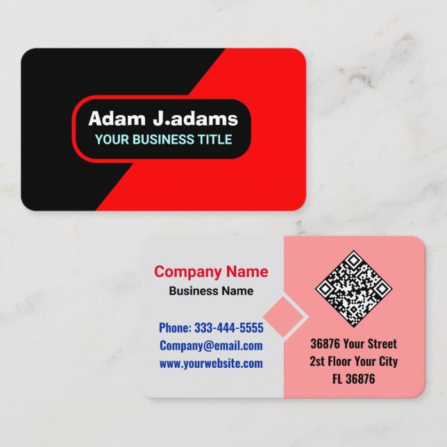 Cartão De Visita Profissional (Código QR) Vermelho e Preto Brilho M (Frente/Verso)
