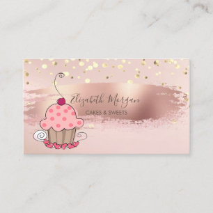 Cartão De Visita Profissional, Confete Dourado, Cupcake com Pincela